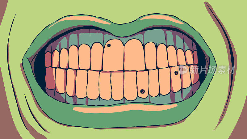 Cartoon illustration of mouth close-up - Human grin.